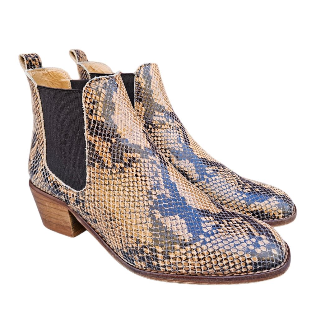 Steve Madden Chelsea Boot Chaselyn Size 9 Brown Snake Print Leather Ankle Spain
